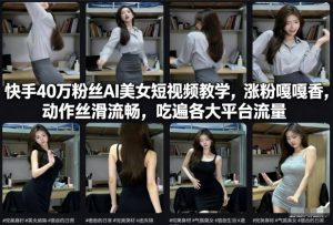 快手40万粉丝博主AI美女短视频教学，涨粉嘎嘎香，动作丝滑流畅，吃遍各大平台流量-副业严选