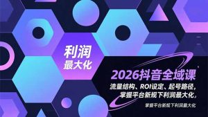 2026抖音全域课，流量结构、ROI设定、起号路径，掌握平台新规下利润最大化-副业严选