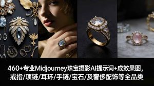 460+专业Midjourney珠宝摄影AI提示词+成效果图,戒指/项链/耳环/手链/宝石/及奢侈配饰等全品类-副业严选