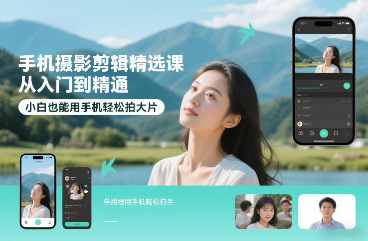 手机摄影剪辑精选课,从入门到精通,小白也能用手机轻松拍大片 手机摄影剪辑精选课,从入门到精通,小白也能用手机轻松拍大片