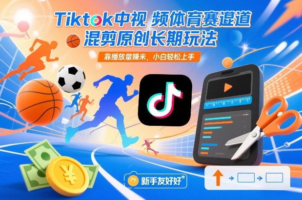 Tiktok中视频体育赛道混剪原创长期玩法，靠播放量賺米，小白轻松上手 - 副业严选-副业严选
