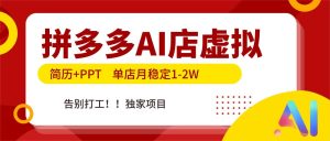 拼多多AI店，简历+PPT，单店月稳定1-2W，告别打工，独家项目！-副业严选