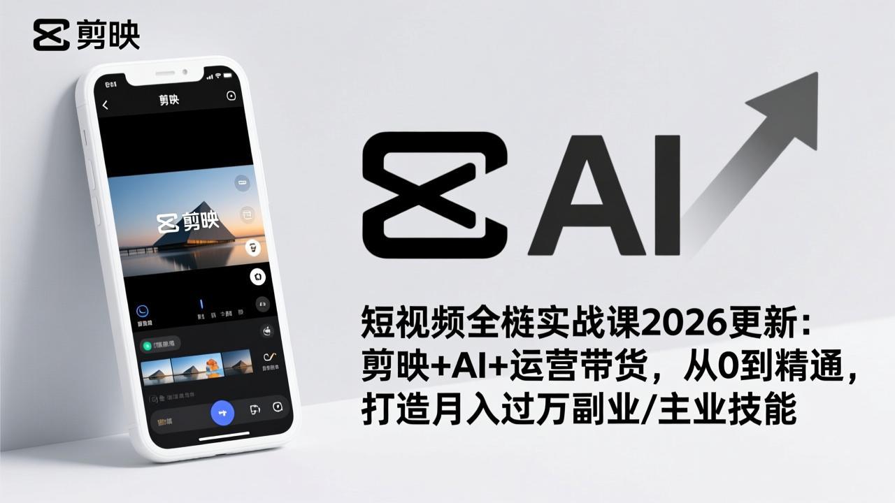 短视频全栈实战课2026更新：剪映+AI+运营带货，从0到精通，打造月入过万副业/主业技能 - 副业严选-副业严选