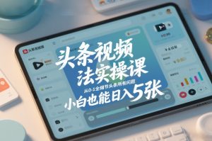 头条视频玩法实操课，从0-1全细节头条所有问题，小白也能日入5张-副业严选