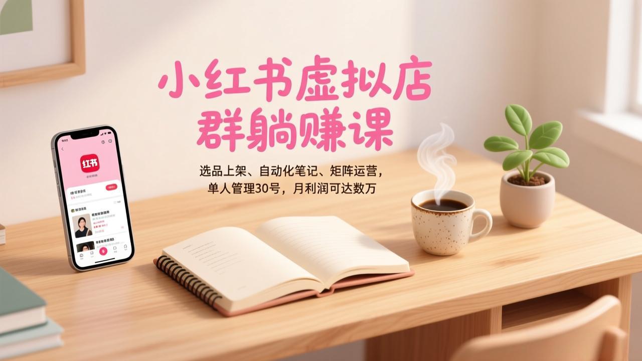小红书虚拟店群躺赚课，选品上架、自动化笔记、矩阵运营，单人管理30号，月利润可达数万 - 副业严选-副业严选
