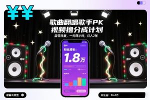 歌曲翻唱歌手PK视频撸分成计划，自带流量，一天两小时，日入2张-副业严选