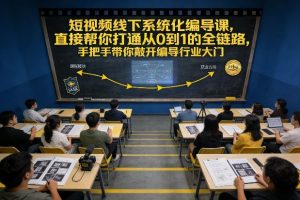 短视频线下系统化编导课,直接帮你打通从0到1的全链路,手把手带你敲开编导行业大门-副业严选