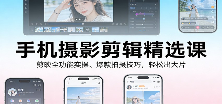 手机摄影剪辑精选课：剪映全功能实操、爆款拍摄技巧，轻松出大片 - 副业严选-副业严选