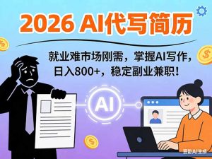 AI代写简历，超暴利，用万能模板月入1-3万实战教程，2026年市场刚需！-副业严选