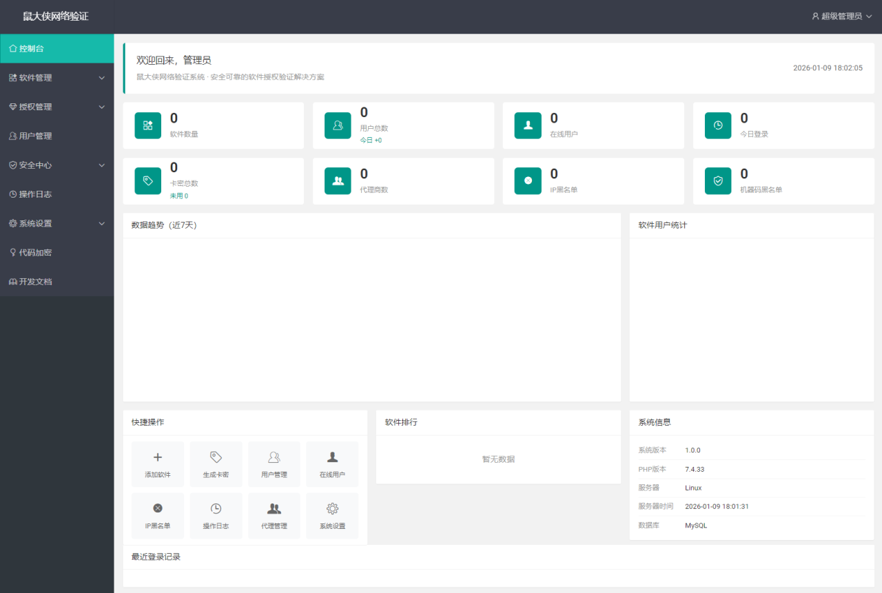 鼠大侠网络验证系统源码 一机一码授权验证 全开源 - 副业严选-副业严选