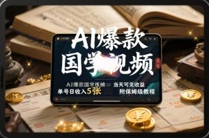 AI爆款国学视频，独家起号方法，小白直接上手，当天可见收益，单号日收入5张+附保姆级教程-副业严选