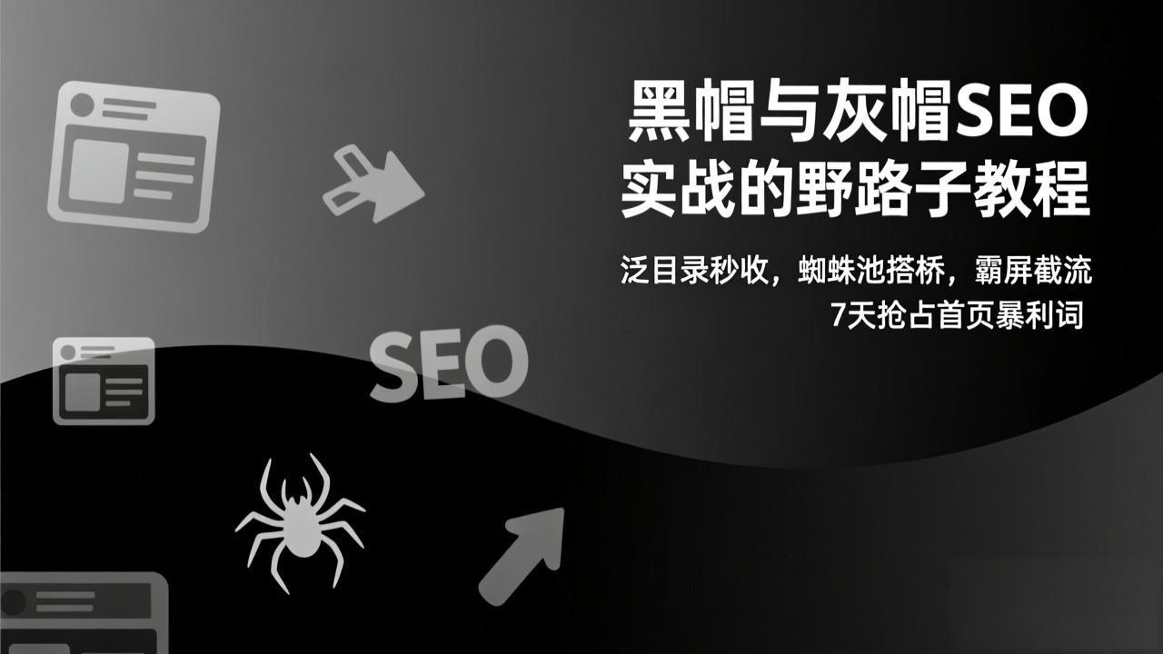 黑帽与灰帽SEO实战的野路子教程：泛目录秒收，蜘蛛池搭桥，霸屏截流，7天抢占首页暴利词 - 副业严选-副业严选