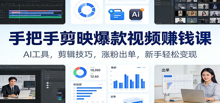 手把手剪映爆款视频赚钱课：AI工具，剪辑技巧，涨粉出单，新手轻松变现 - 副业严选-副业严选