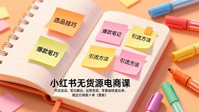 小红书无货源电商课，开店选品、笔记搬运、运营变现，零基础快速出单，稳定日销数十单(更新 - 副业严选-副业严选