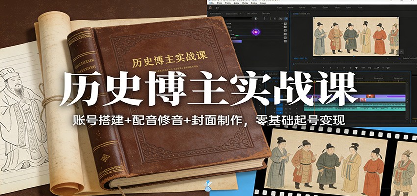 历史博主实战课：账号搭建+配音修音+封面制作，零基础起号变现 - 副业严选-副业严选