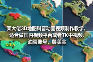 某大佬3D地图科普动画视频制作教学，适合做国内视频平台或者TK中视频、油管账号，賺美金-副业严选