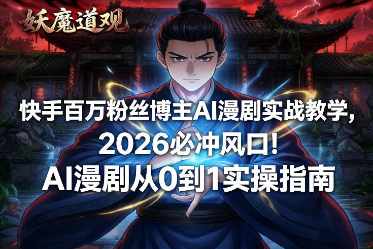 快手百万粉丝博主AI漫剧实战教学，2026必冲风口！AI漫剧从0到1实操指南 - 副业严选-副业严选