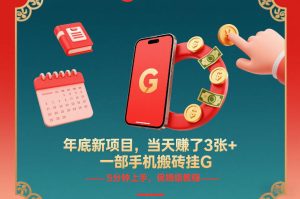 年底新项目，当天賺了3张+，一部手机搬砖挂G，5分钟上手，保姆级教程【揭秘】-副业严选