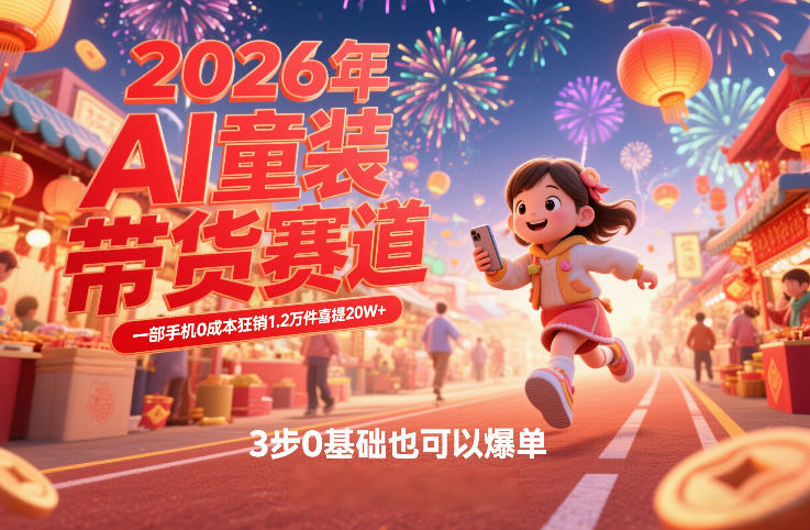 AI童装新春带货赛道，一部手机0成本狂销1.2万件喜提20W+，3步0基础也可以爆单 - 副业严选-副业严选