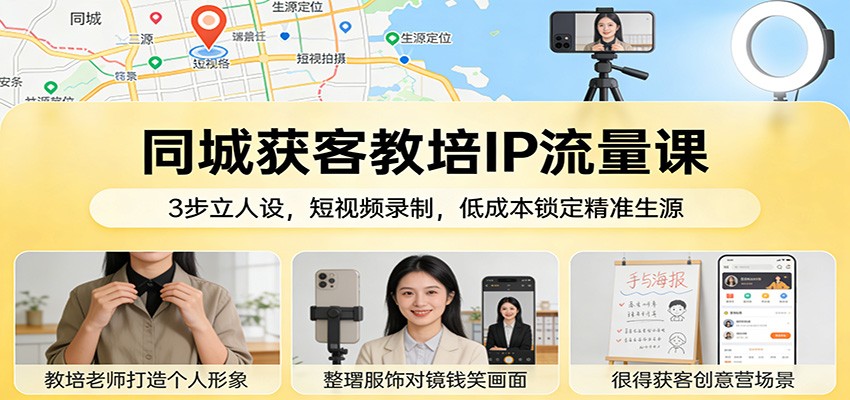 同城获客教培IP流量课：3步立人设，短视频录制，低成本锁定精准生源 - 副业严选-副业严选