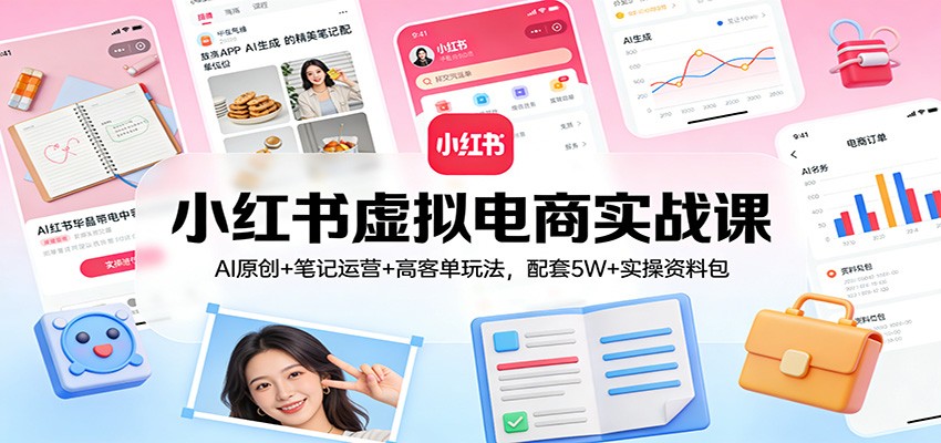 小红书虚拟电商实战课：AI原创+笔记运营+高客单玩法，配套5W+实操资料包 - 副业严选-副业严选