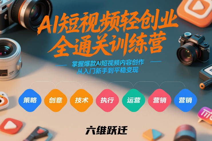 AI短视频轻创业全通关训练营，掌握爆款AI短视频内容创作，从入门新手到平稳变现的六维跃迁 - 副业严选-副业严选