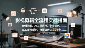 影视剪辑全流程实战指南，案例拆解、AI工具应用、专业调色，零基础到专业，月接单收入2万+-副业严选
