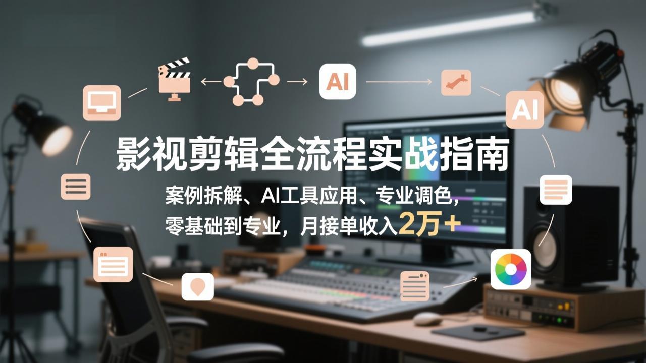 影视剪辑全流程实战指南，案例拆解、AI工具应用、专业调色，零基础到专业，月接单收入2万+ - 副业严选-副业严选