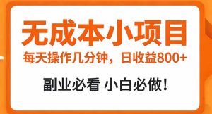 无成本小项目 每天操作几分钟，真实日收益800+ 副业必看 小白必做！-副业严选