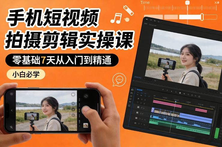 手机短视频拍摄剪辑实操课，零基础7天从入门到精通，小白必学 - 副业严选-副业严选