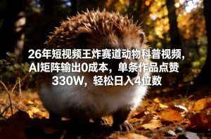 26年短视频王炸赛道动物科普视频,AI矩阵输出0成本,单条作品点赞330W,轻松日入4位数-副业严选