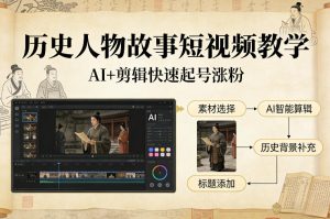 历史人物故事短视频教学，AI+剪辑制作历史人物题材短视频，快速起号涨粉-副业严选