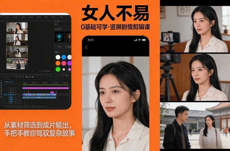 0基础可学！《女人不易》竖屏剧情剪辑课，从素材筛选到成片输出，手把手教你驾驭复杂故事 - 副业严选-副业严选