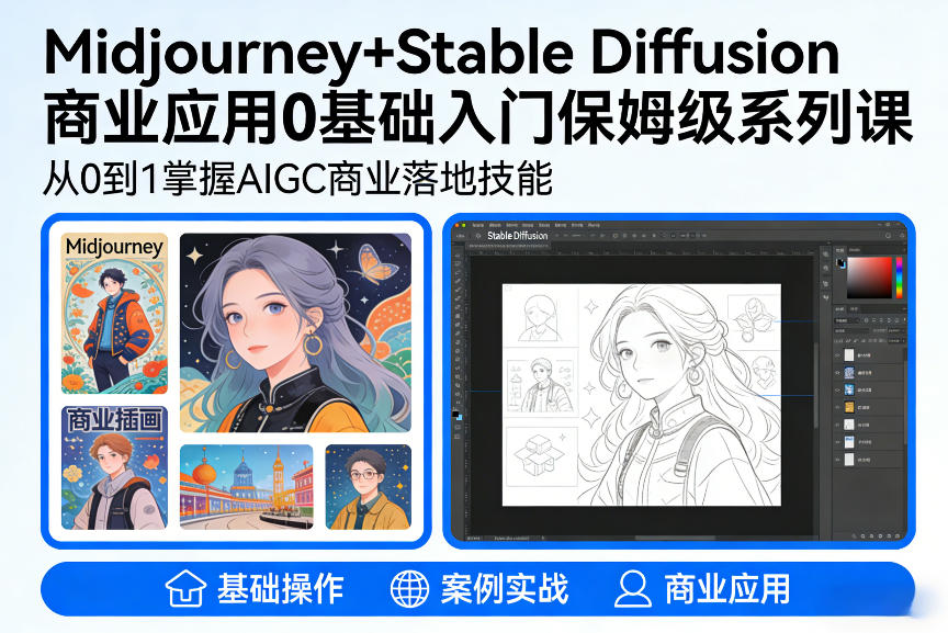 AIGC商业应用Midjourney+Stable Diffusion教程，0基础入门保姆级系列课 - 副业严选-副业严选