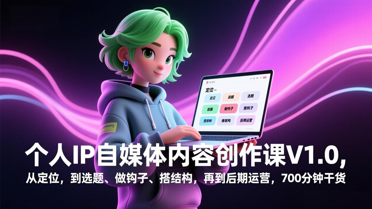 个人IP自媒体内容创作课V1.0，从定位，到选题、做钩子、搭结构，再到后期运营，700分钟干货 - 副业严选-副业严选