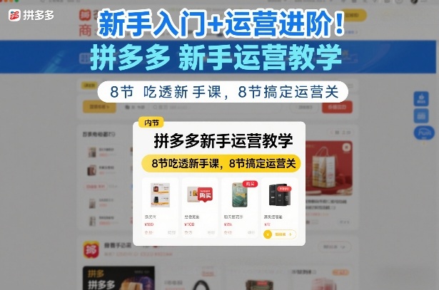 新手入门+运营进阶！拼多多新手运营教学，8节吃透新手课，8节搞定运营关 - 副业严选-副业严选